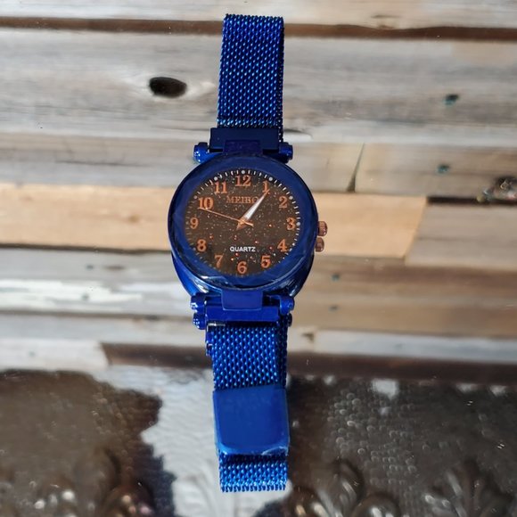 Starry Sky Watch - Blue, Black Sparkle Face, Large Number Time Markers - Picture 4 of 10